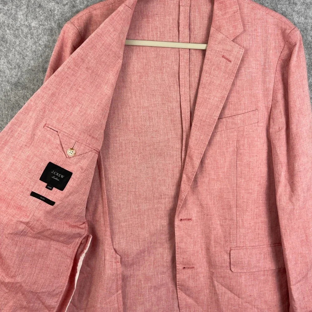 J Crew Suit Jacket Mens 40R Pink Ludlow Slim Unstructured Cotton Linen Somelos